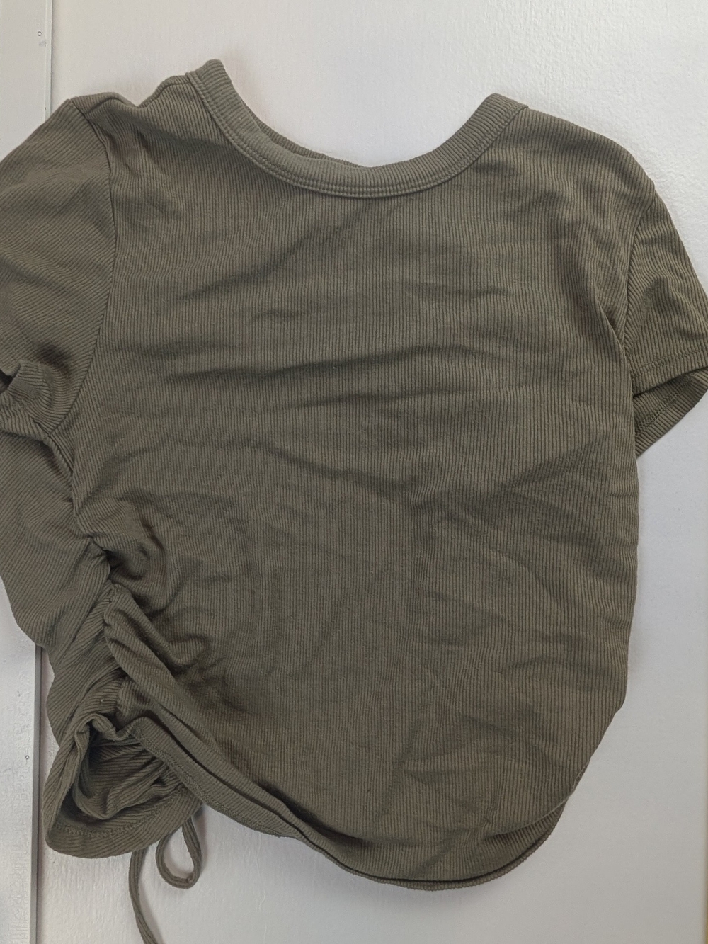 Women's Olive Ribbed Short Sleeve Tee with Side Tie